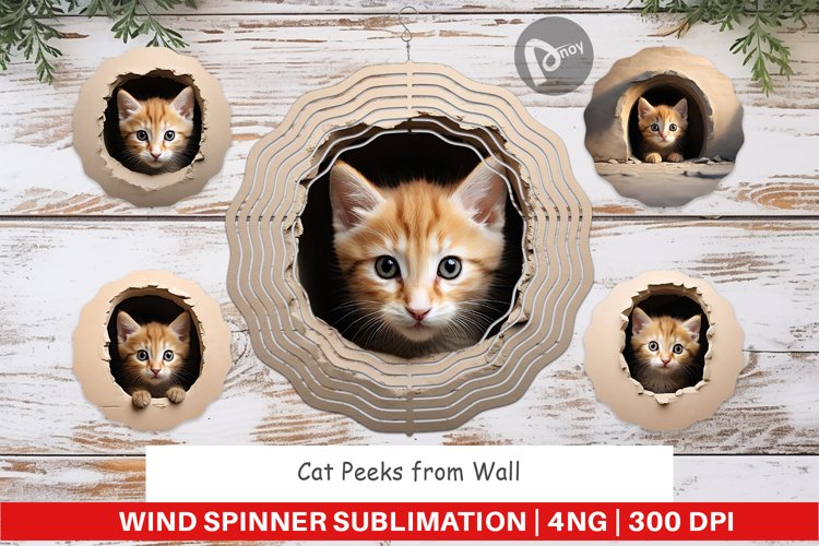 Wind Spinner Cat Peeks from Wall