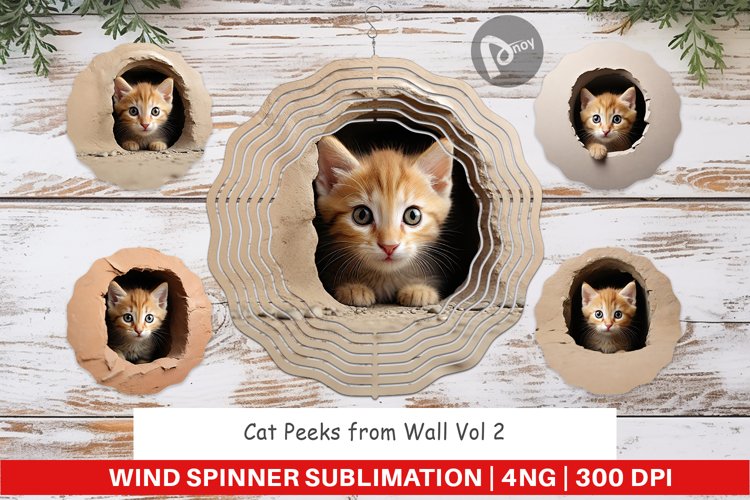 Wind Spinner Cat Peeks from Wall