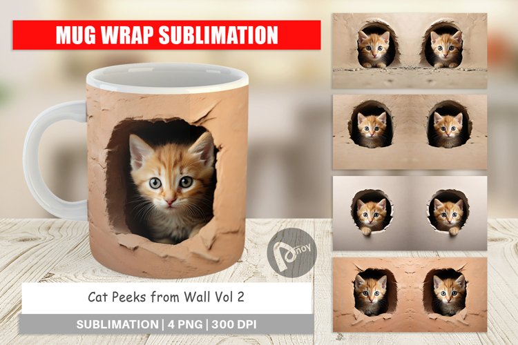 Mug Wrap Design Cat Peeks from Wall