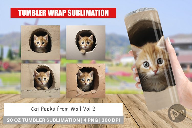 Tumbler Wrap Cat Peeks from Wall