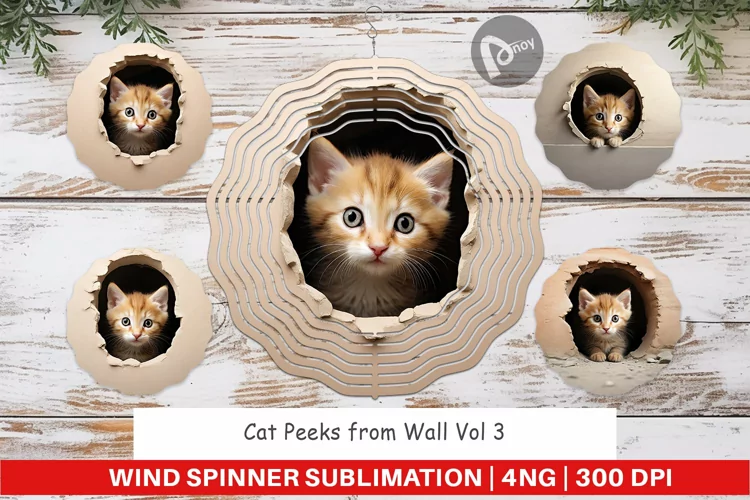 Wind Spinner Cat Peeks from Wall