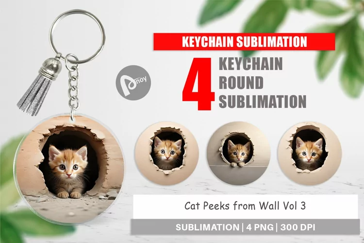 Keychain Cat Peeks from Wall