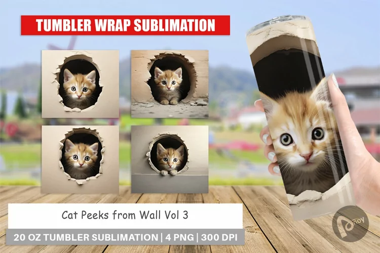 Tumbler Wrap Cat Peeks from Wall