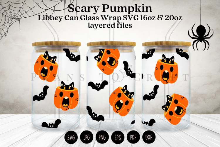Pumpkin Cat Halloween Libbey Glass Can Wrap SVG