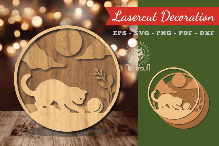 Cat Round Lasercut Decoration