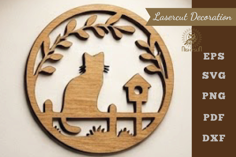 Cat Round Lasercut Decoration SVG