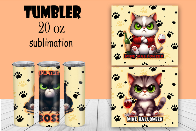Sarcastic cat tumbler. Happy Halloween sublimation PNG