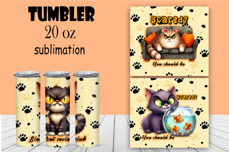 Sarcastic cat tumbler. Happy Halloween sublimation PNG
