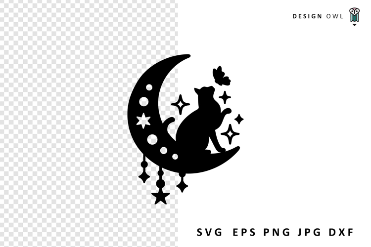 Cat Sitting On The Moon - Celestial SVG