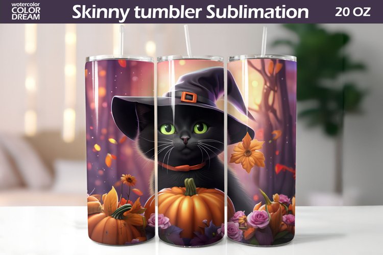 3d Black Cat Halloween Tumbler Wrap | Halloween Tumbler