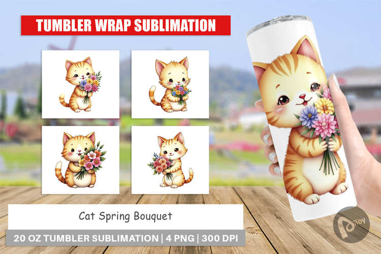 Tumbler Cat Spring Bouquet