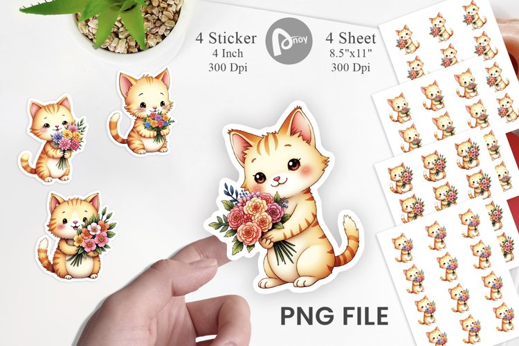 Cat Spring Bouquet Sticker