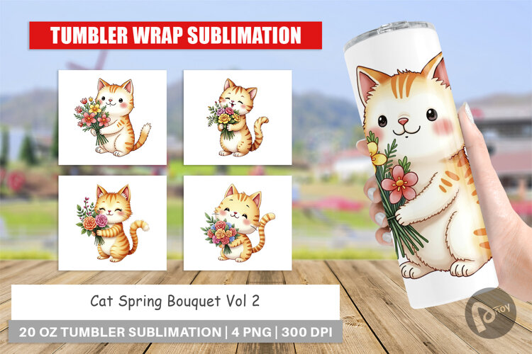 Tumbler Cat Spring Bouquet example image 1