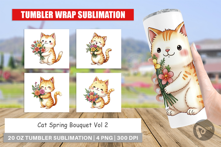 Tumbler Cat Spring Bouquet
