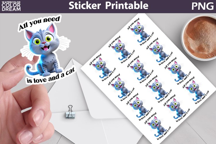 Funny Cat Quote Sticker Printable | Cute Cat Sticker example image 1