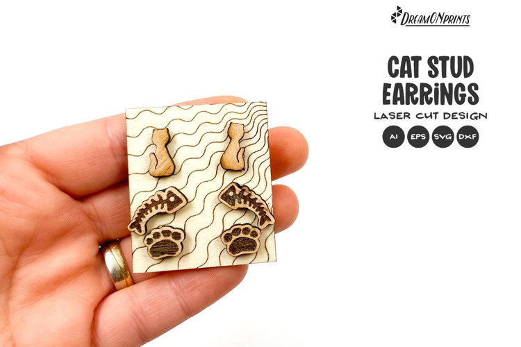Cat Stud Earrings Laser Cut Design