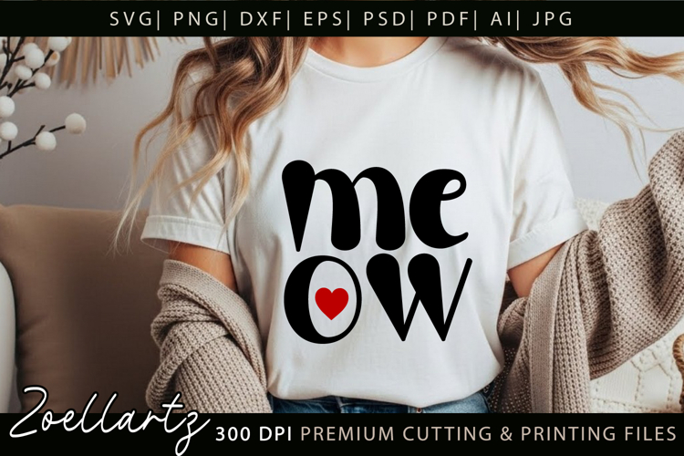 Cat Meow SVG Cut Files Love Heart Paw Prints SVG Cat Mom SVG