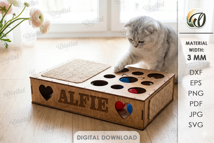 3D Cat Toy Box Laser Cut. Cat Storage Box SVG