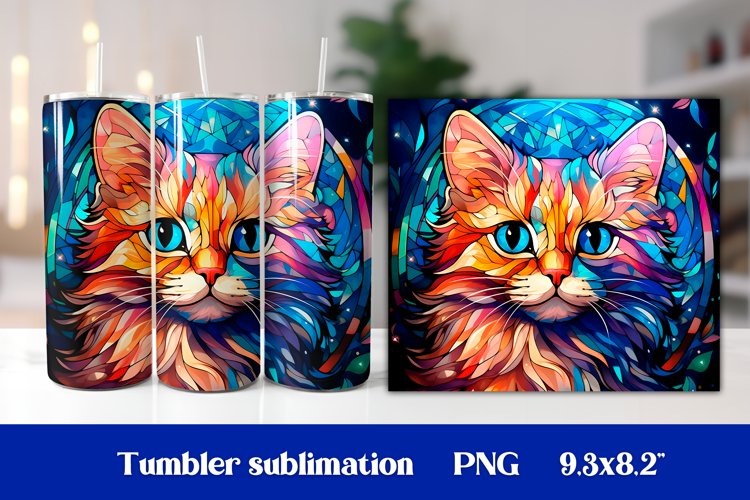 Cat stained glass tumbler wrap | Cat sublimation tumbler