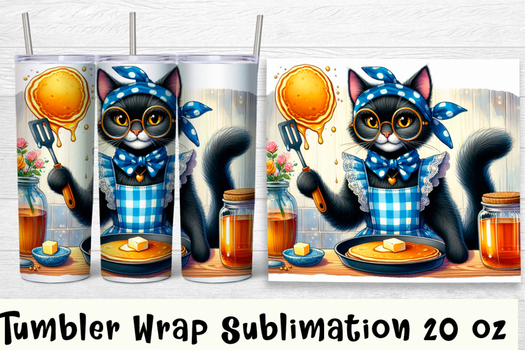 Funny Housewife cat Watercolor Sublimation Tumbler Wrap