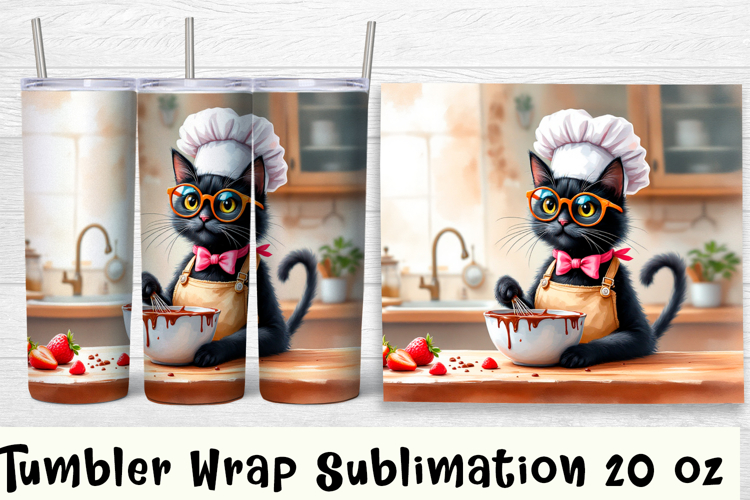 Funny Housewife cat Watercolor Sublimation Tumbler Wrap