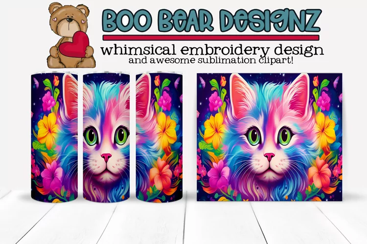 Colorful Cat Lovers Sublimation tumbler design