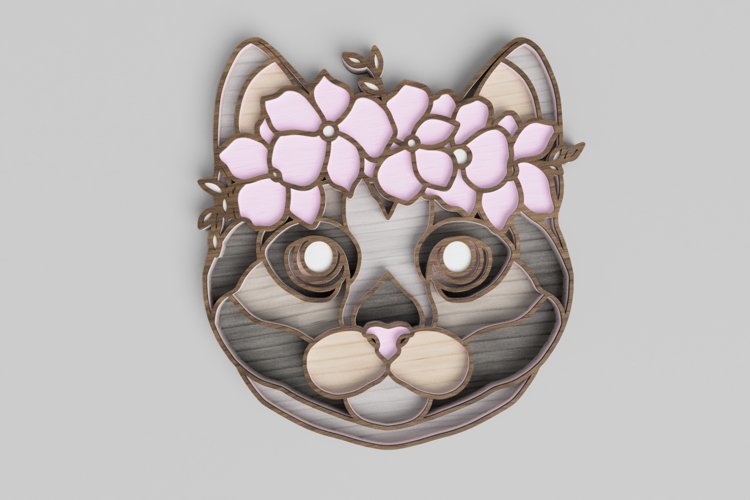 Pet Portrait Laser Cut File - Floral Cat - Cat With Flowers