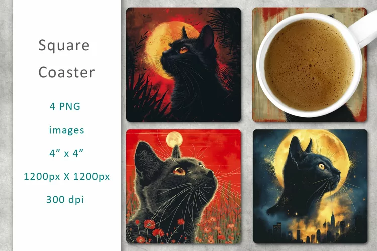 Cat vintage square coaster