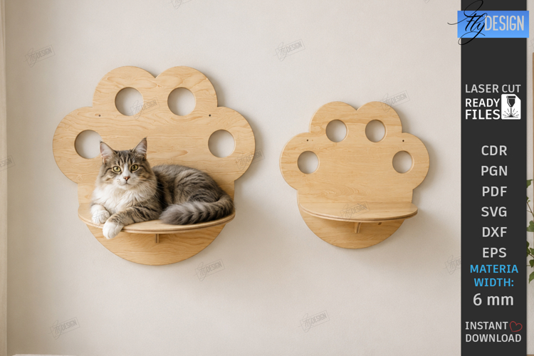 Cat Wall Shelf Laser Cut | Modern Cat Furniture | Pets SVG