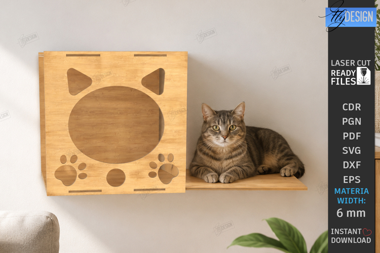 Cat Wall Shelf Laser Cut | Modern Cat Furniture | Pets SVG