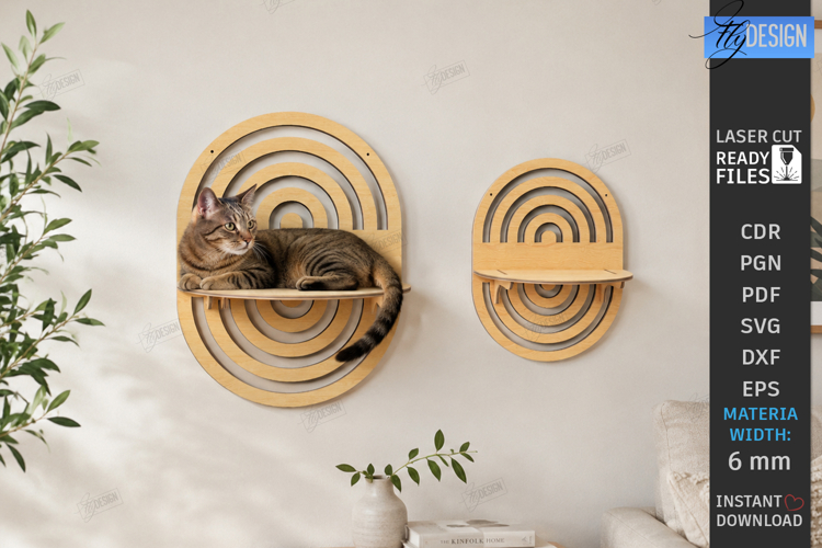 Cat Wall Shelf Laser Cut | Modern Cat Furniture | Pets SVG