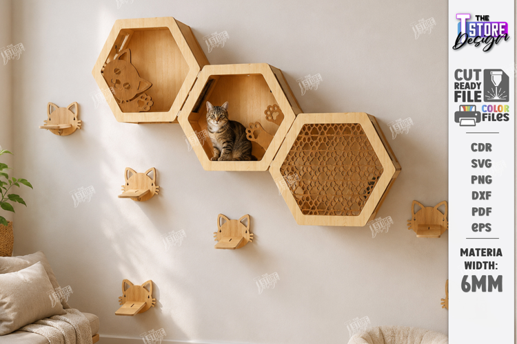 Cat Wall Shelf Laser Cut | Wooden Cat Climbing Wall | Pets