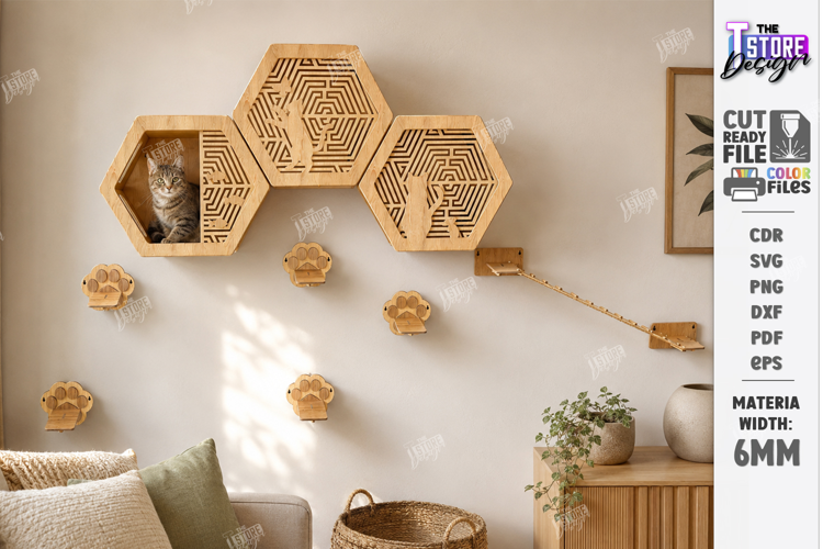 Cat Wall Shelf Laser Cut | Wooden Cat Climbing Wall | Pets