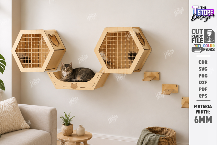 Cat Wall Shelf Laser Cut | Wooden Cat Climbing Wall | Pets