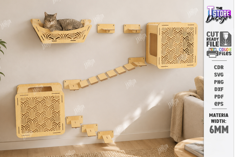 Cat Wall Shelf Laser Cut | Wooden Cat Climbing Wall | Pets