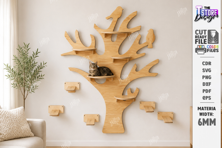 Cat Wall Shelf Laser Cut | Wooden Cat Climbing Wall | Pets