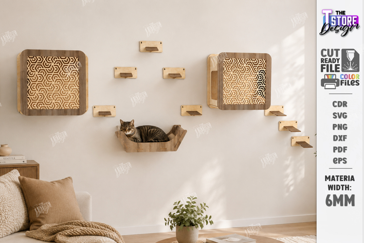 Cat Wall Shelf Laser Cut | Wooden Cat Climbing Wall | Pets
