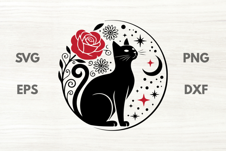 Rose Moon Black Cat SVG