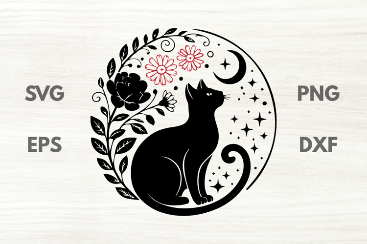 Floral Witchy Cat SVG