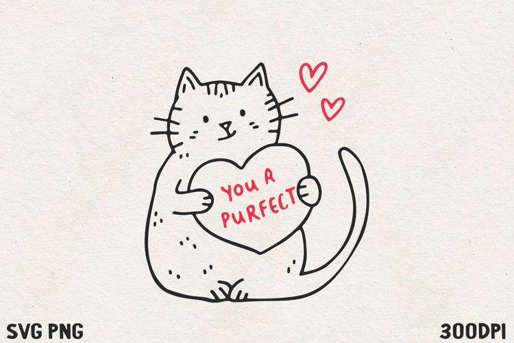 Cat Holding Heart SVG PNG | Sweet Valentine Cat Illustration