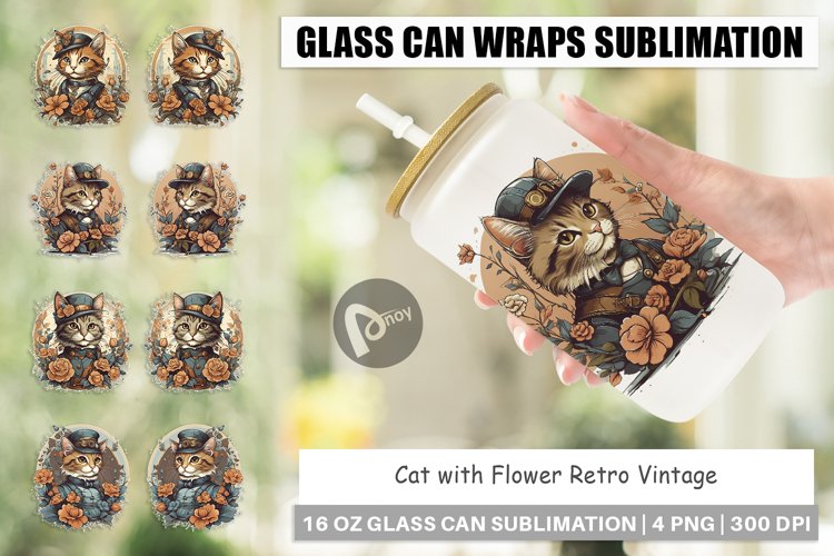 Glass Can Wraps Steampunk Cat