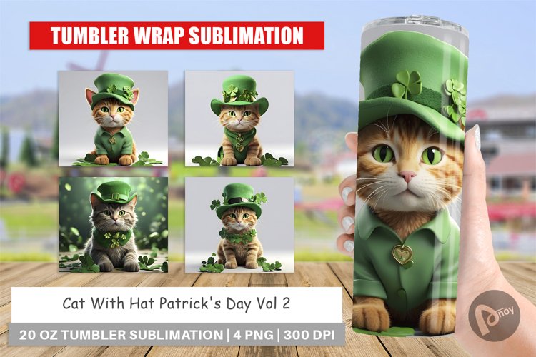Tumbler Sublimation Wrap Cat With Hat Patrick's Day example image 1