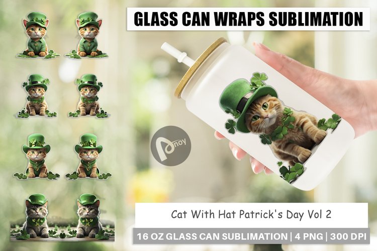 Glass Can Wraps Cat With Hat Patricks Day