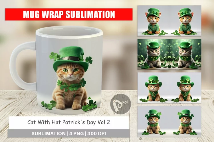 Mug sublimation design Cat With Hat Patrick's Day