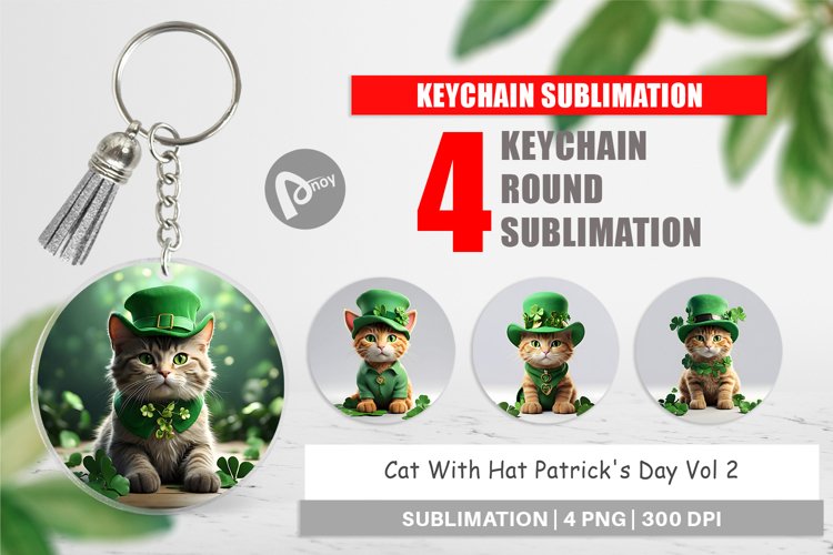 Keychain Cat With Hat Patrick's Day example image 1
