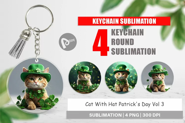 Keychain Cat With Hat Patrick's Day