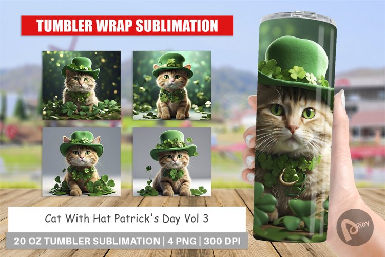 Tumbler Sublimation Wrap Cat With Hat Patrick's Day example image 1