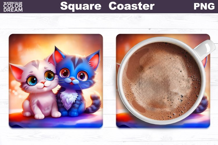 Cute Cats Square Coaster | Love Valentine Coaster