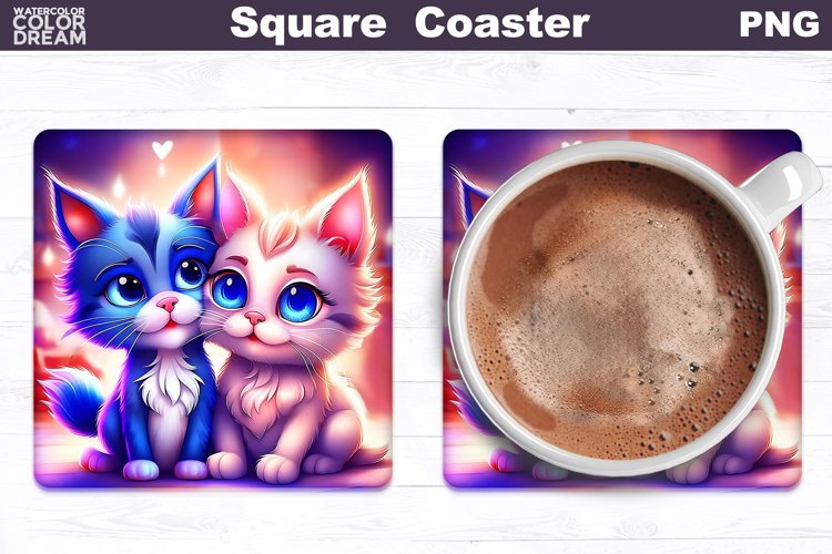 Cute Cats Square Coaster | Love Valentine Coaster