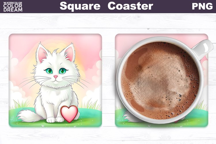 Cute Cat Square Coaster | Love Valentine Coaster